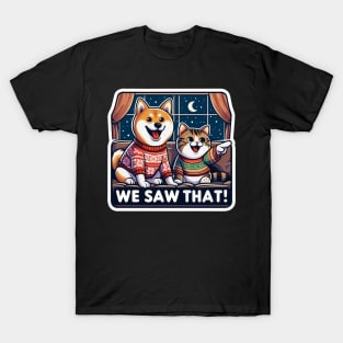 We Saw That meme Shiba Inu Tabby Cat Home Christmas Sweater Snow T-Shirt